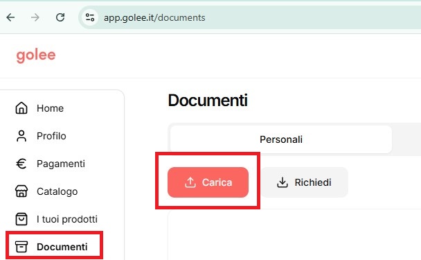 Carica documento area personale Golee
